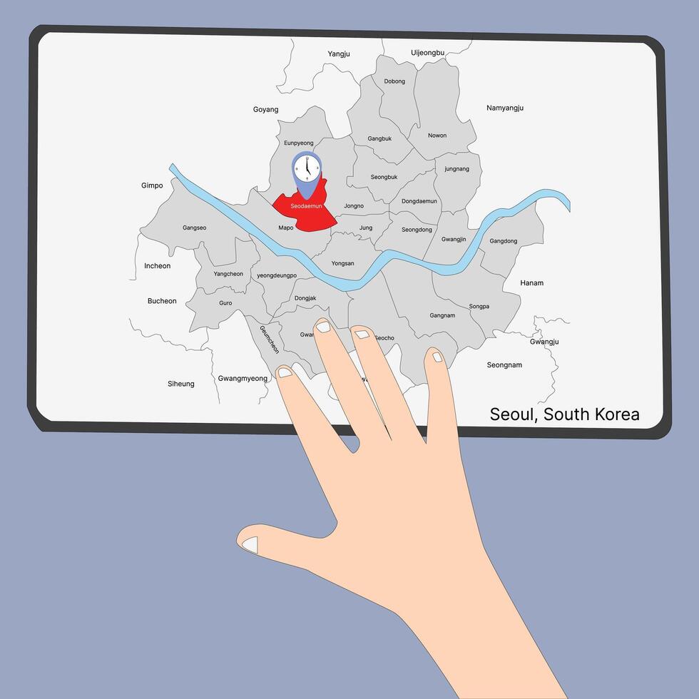 Seoul South Korea map with neighboring districts and seodaemun location vector