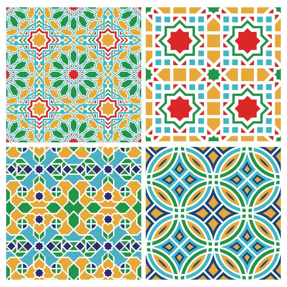 Bahrain traditional ornament seamless pattern set vector