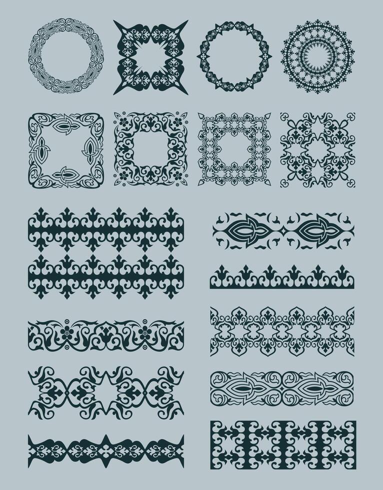 Ornate Iranian Style Borders and Decorative Elements Set vector