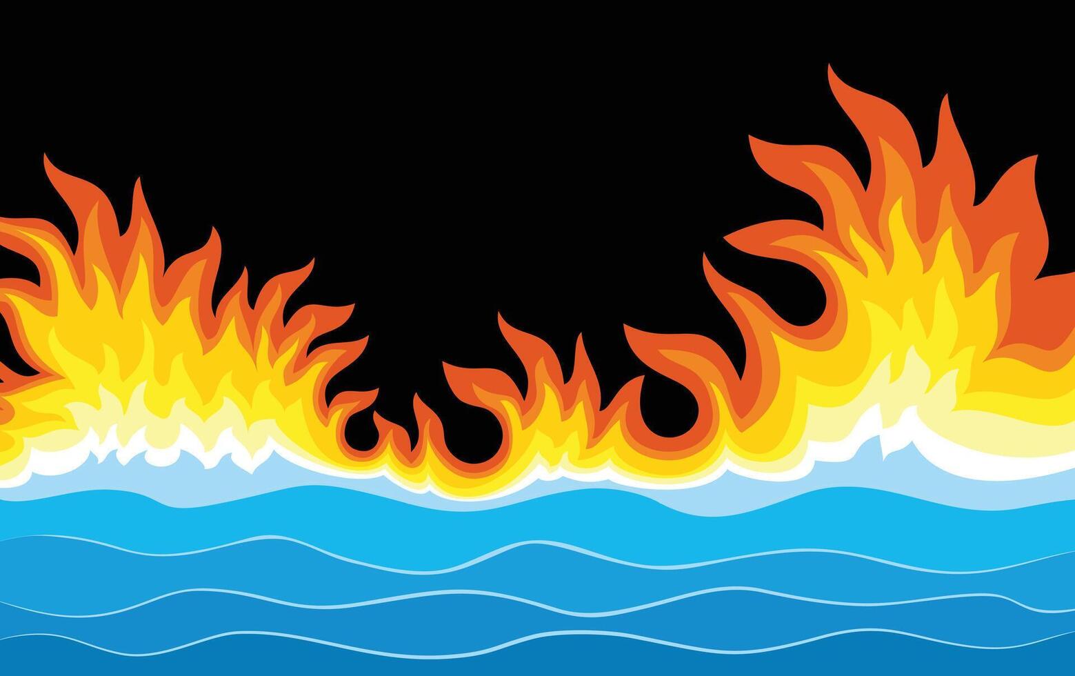 Sea landscape with fire. vector