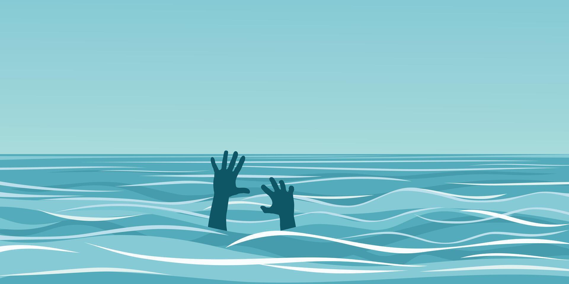 Seacape with a drowning man. vector