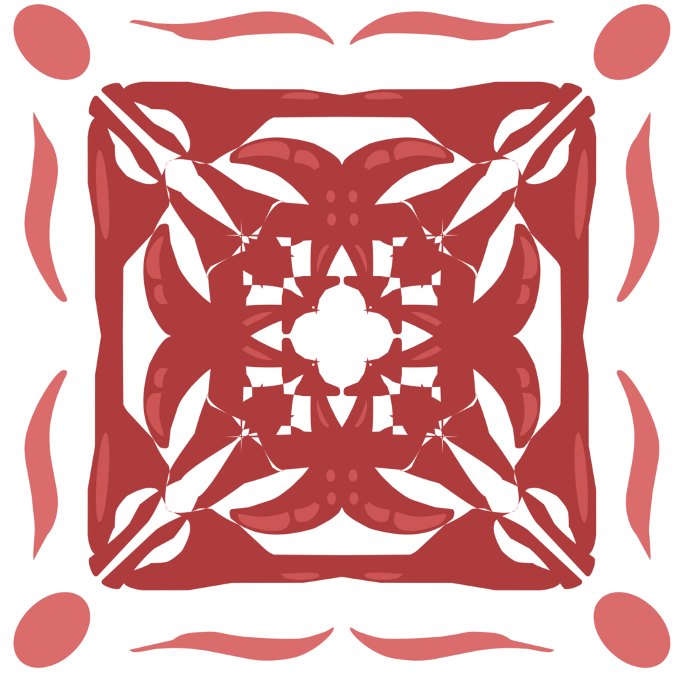 Symmetrical Red Abstract Floral Design Geometric Red Ornamental Pattern Bold Red Abstract Tile Motif png