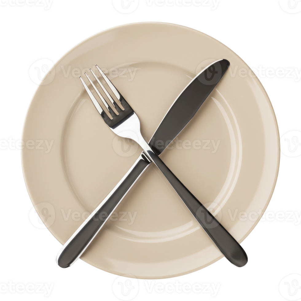 Concept of Dieting or Fasting with an Empty Plate. Cut Out, Clipping Path Isolated on Transparent Background. png