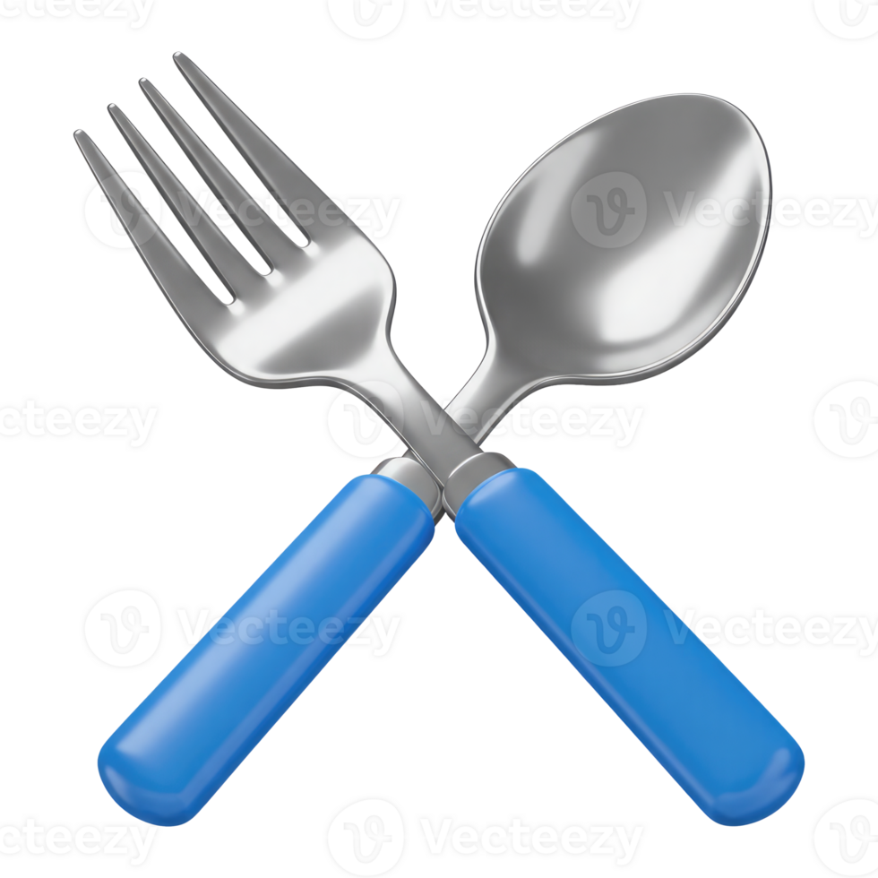 Crossed Fork and Spoon, A Symbol for Food, Dining, and Restaurants. Cut Out, Clipping Path Isolated on Transparent Background. png