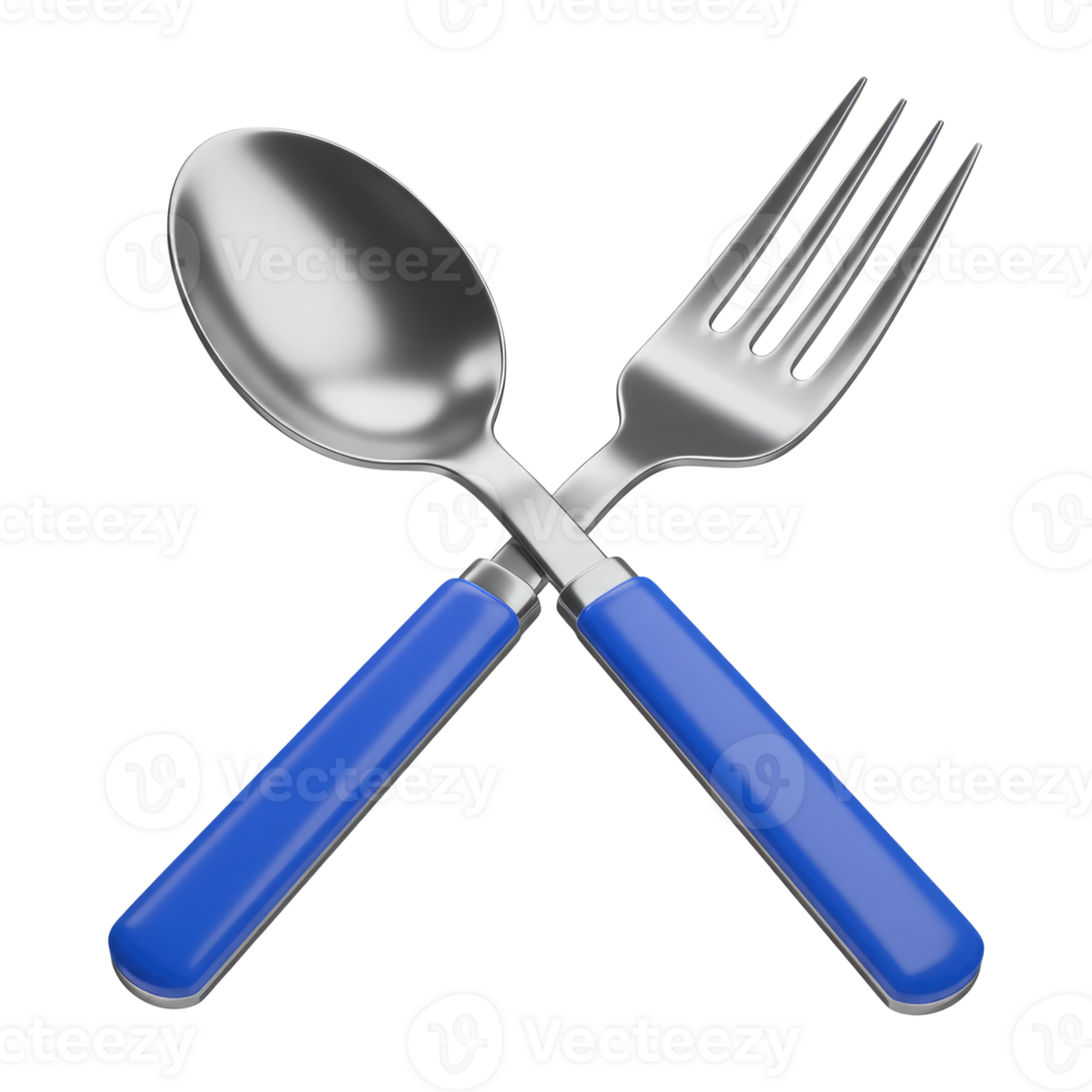 Crossed Fork and Spoon. Cut Out, Clipping Path Isolated on Transparent Background. png