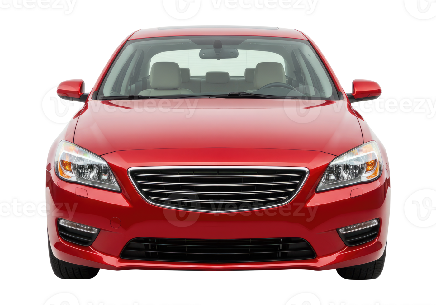 Red Family Sedan, Head-On View Isolated on Transparent Background. Cut Out, Clipping Path. png