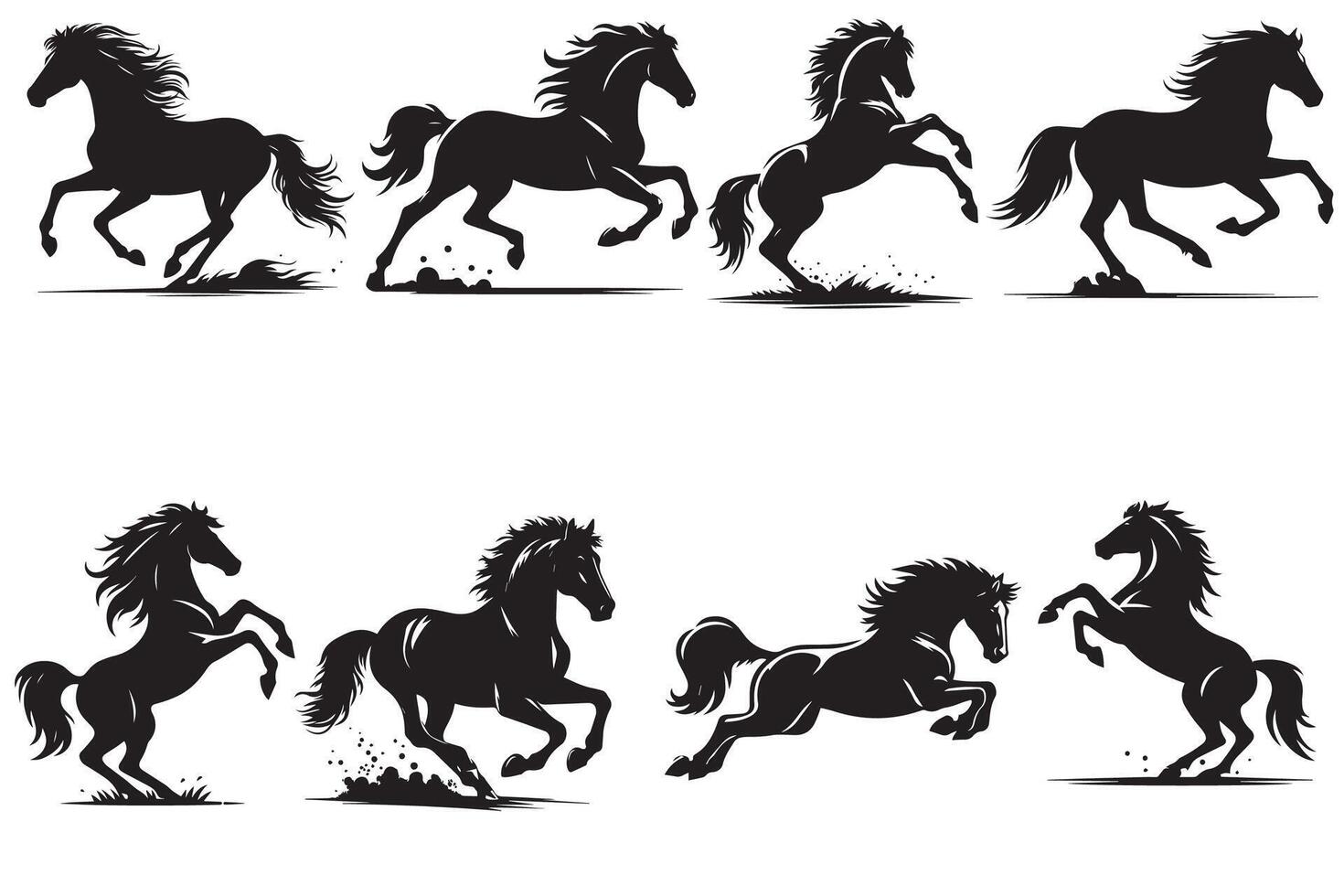 Silhouette of Running and Jumping Horses vector