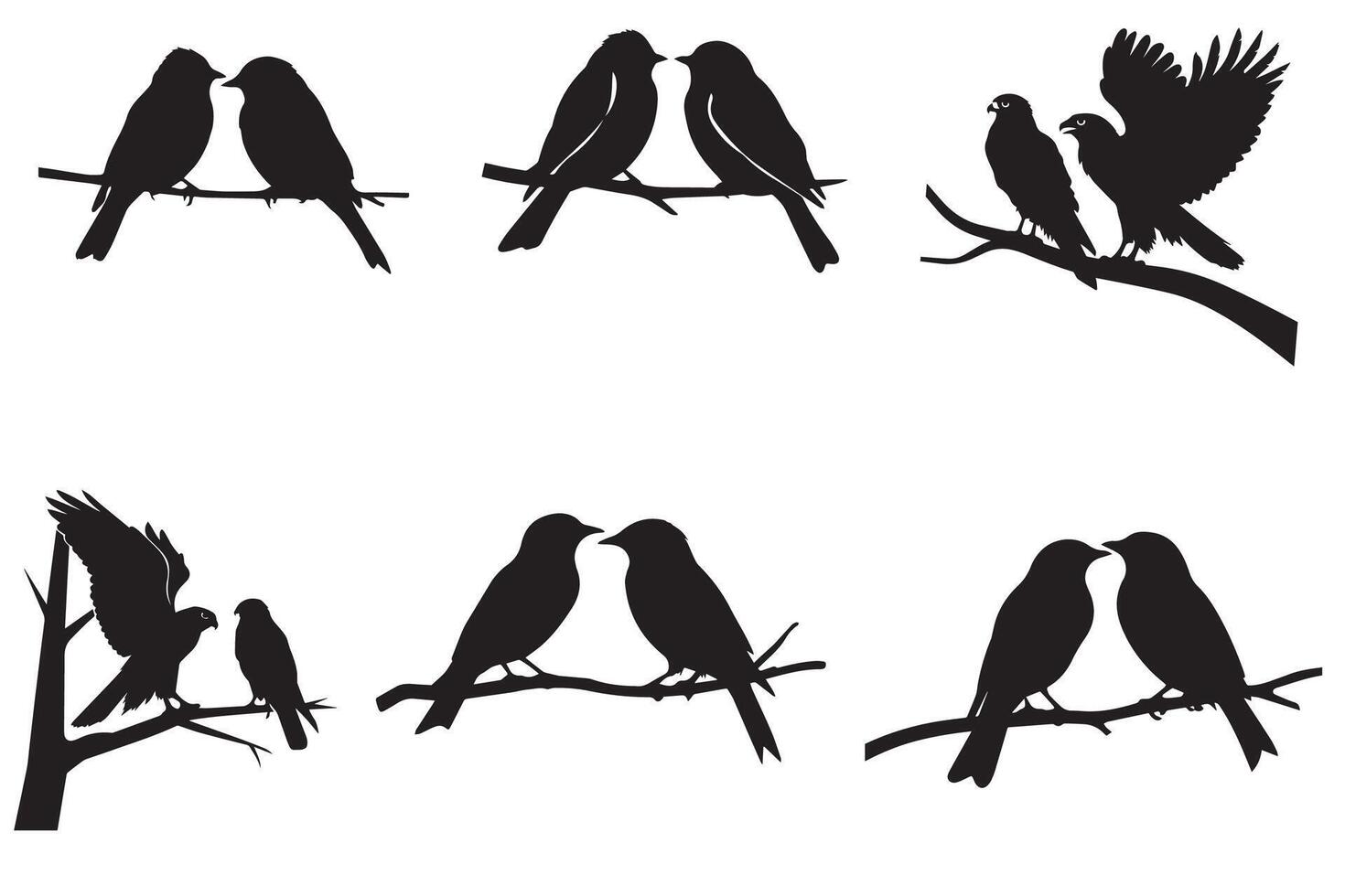 Bird couple on branch love silhouette vector