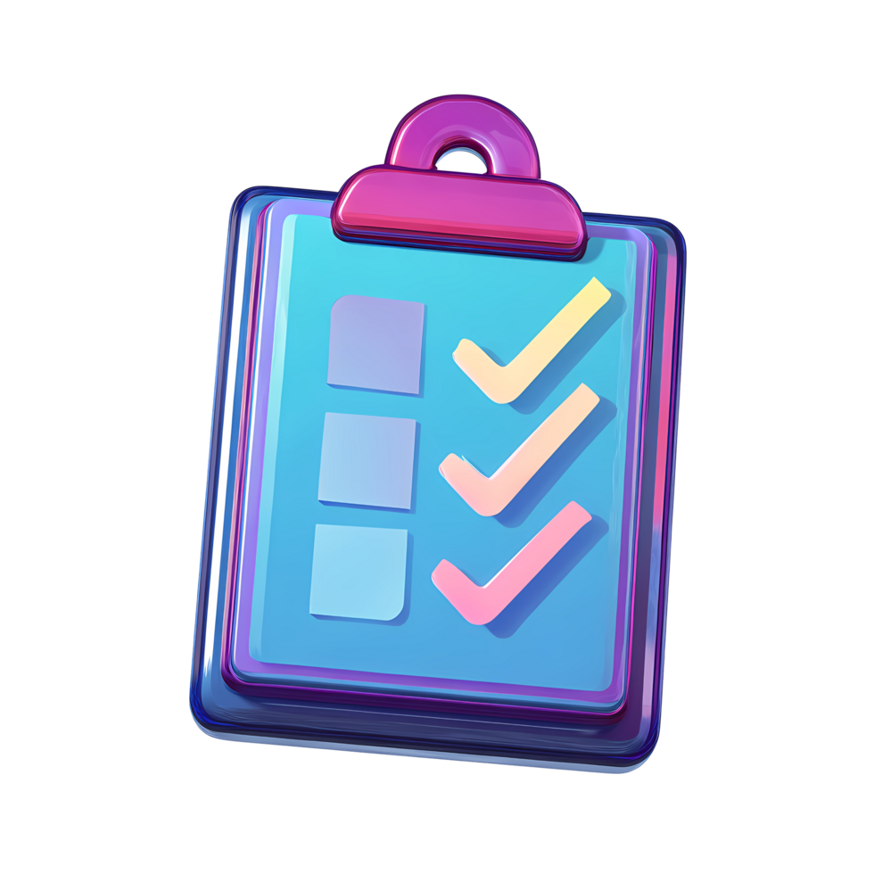 Colorful Clipboard with Checkmarks Illustration on Transparent Background for Design vibrant png
