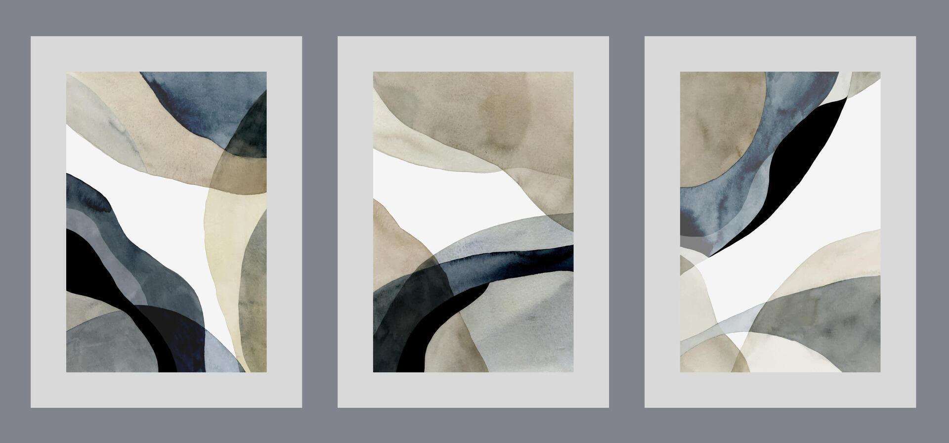 Abstract collages in modern scandinavian or nordic style, with spots on watercolor posters vector