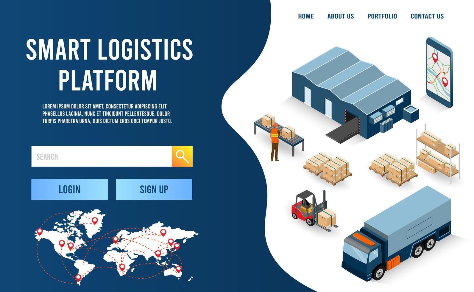 Smart logistics platform and transportation visualization vector
