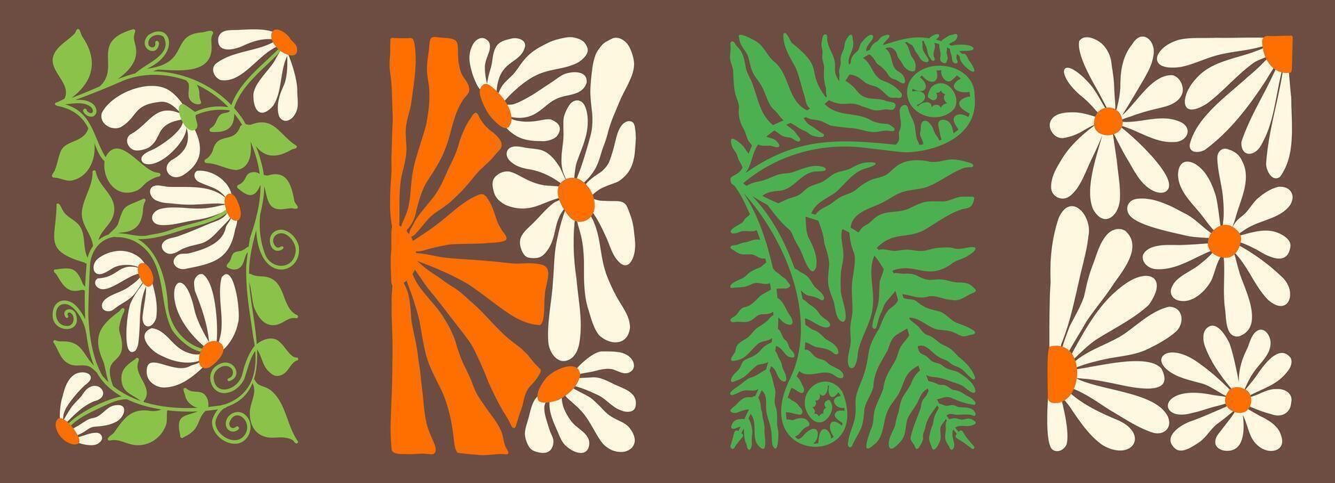 Classic 70s wavy and flower illustration vector