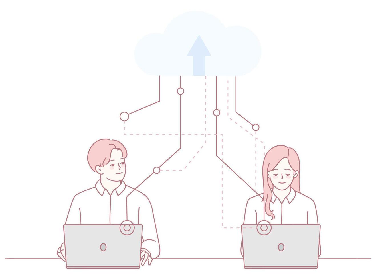 An Illustration Representing Collaborative Cloud Computing and Contemporary Technology vector
