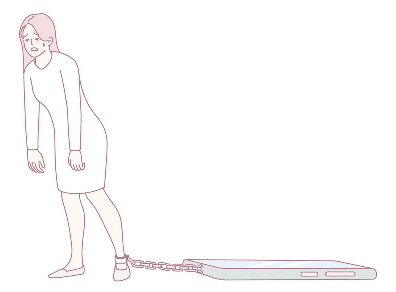The Burden of Modern Life A Woman Struggling with Heavy Chains and Emotional Weight vector