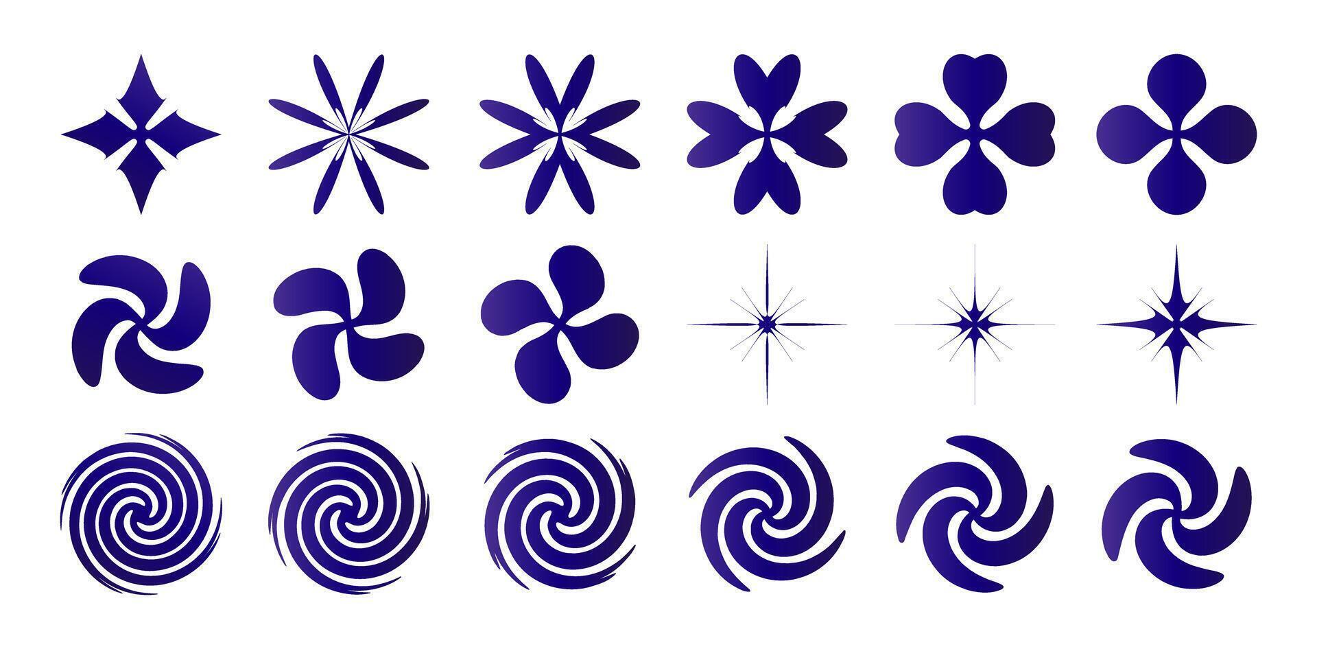 set of abstract geometric shape swirls snowflake logo icons isolated white backgrounds for web design, user interface apps, banner poster element, flyer, brochure catalogue, booklet, year book pages vector