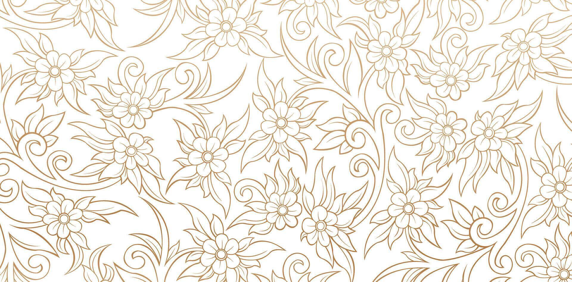 Seamless pattern flowers and leaves Elegant Floral Ornament with Swirls and Golden Accents isolated white backgrounds for fabric, textile, cover, wrapping paper, greeting cards and Invitation material vector