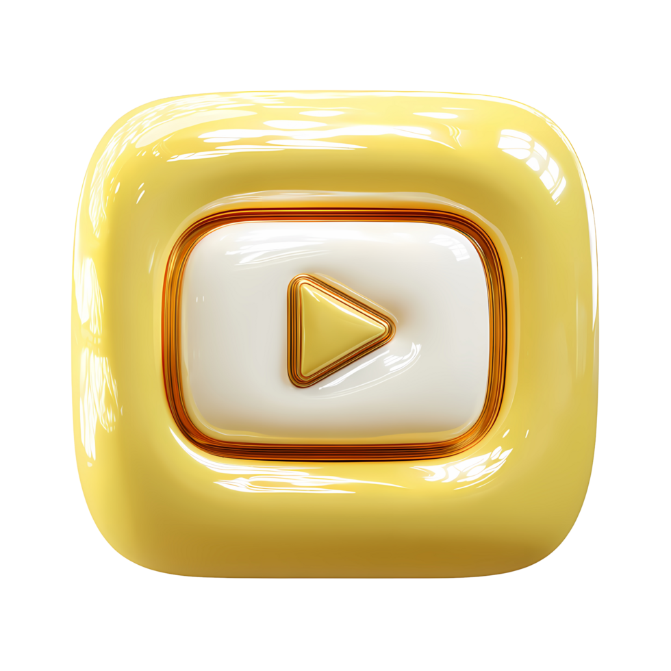 Yellow and gold play button icon on transparent background Shiny png