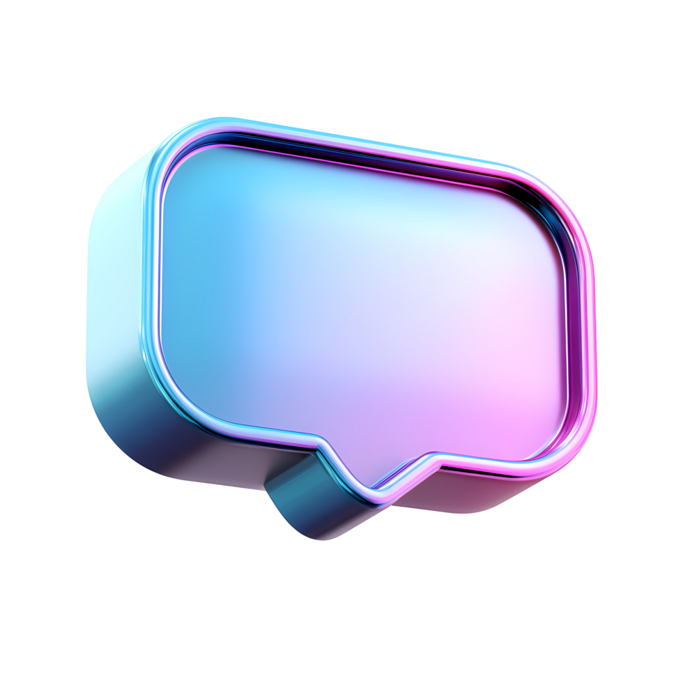 Iridescent Speech Bubble with Chrome Border on Transparent Background modern png