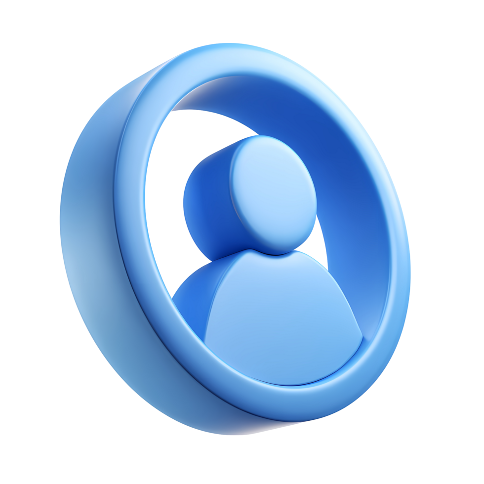 Blue User Icon in Circle 3D Render on Transparent Background rendered png