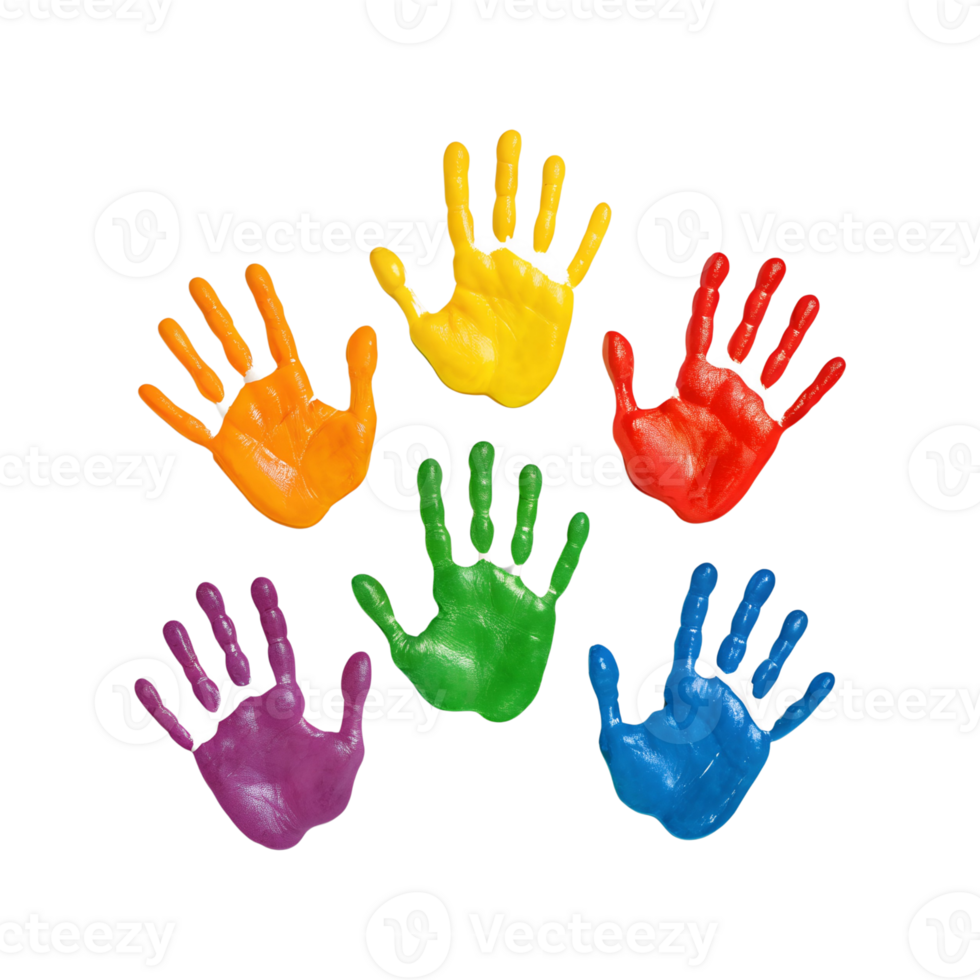 Colorful Array of Handprints Representing Diversity and Childlike Creativity png