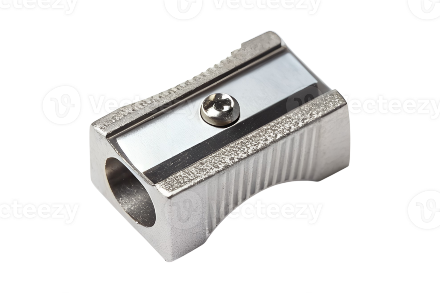 Closeup of a single hole metal pencil sharpener png
