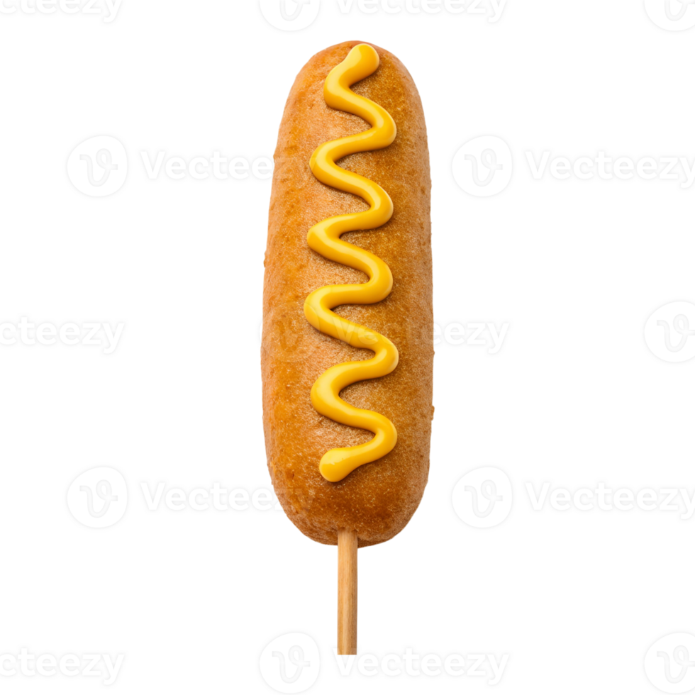 A delicious corn dog with a zigzag of mustard isolated png