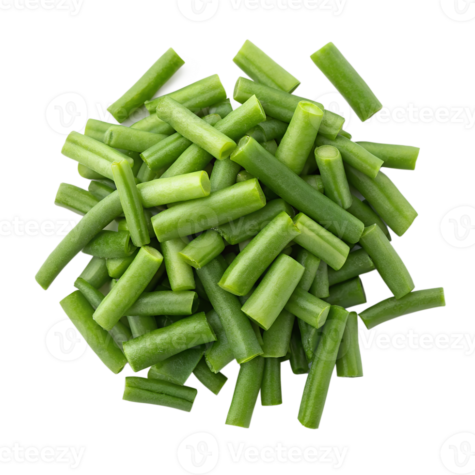 Overhead shot of a fresh pile of cut green beans ready for cooking png