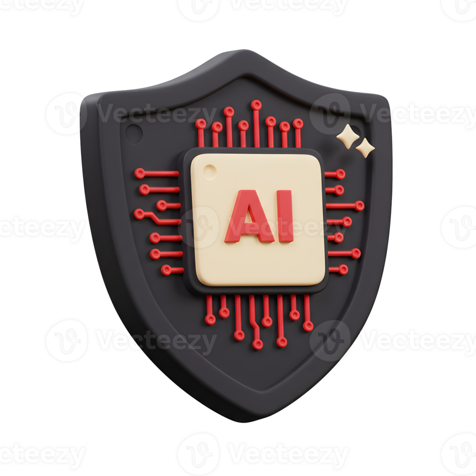 AI Security Shield 3D Icon for Artificial Intelligence and Cyber Protection png