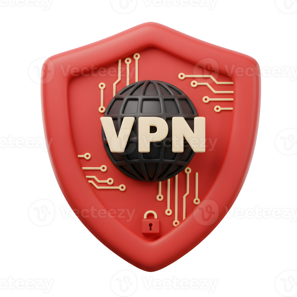 Secure 3D VPN Shield Icon, Ideal for Online Privacy, Global Connection, and Cyber Safety png