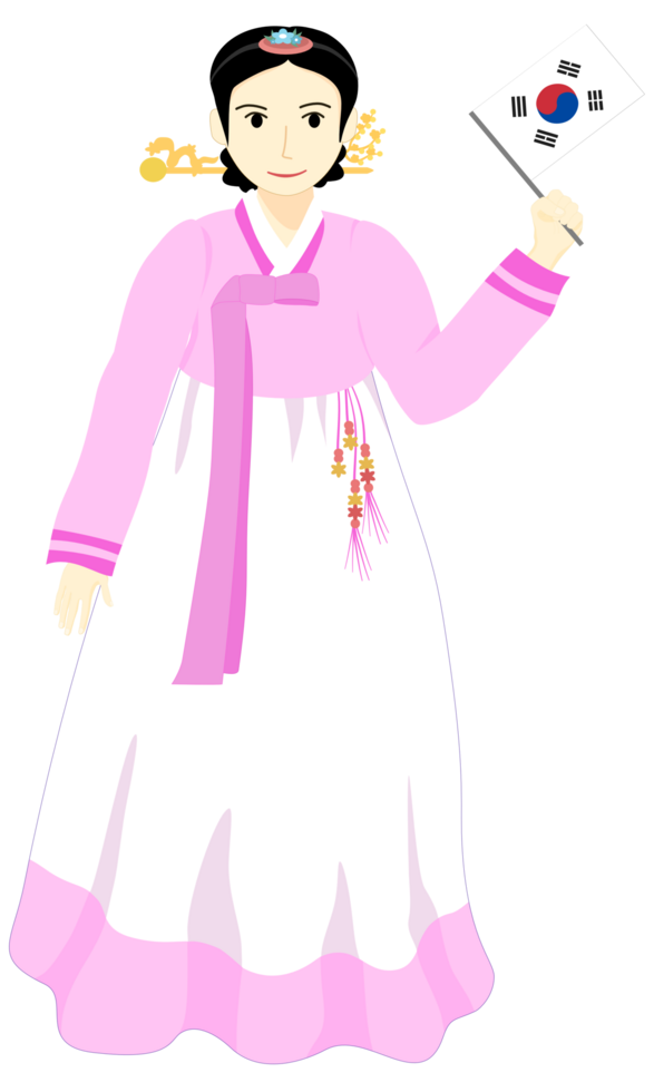 a Korean woman in a pink and white national costume png