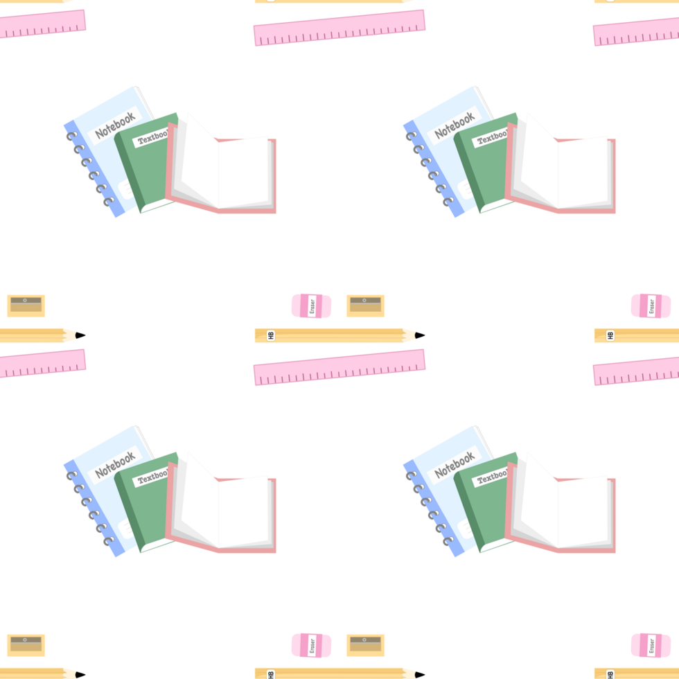 Back to school seamless pattern background with book and basic supply png