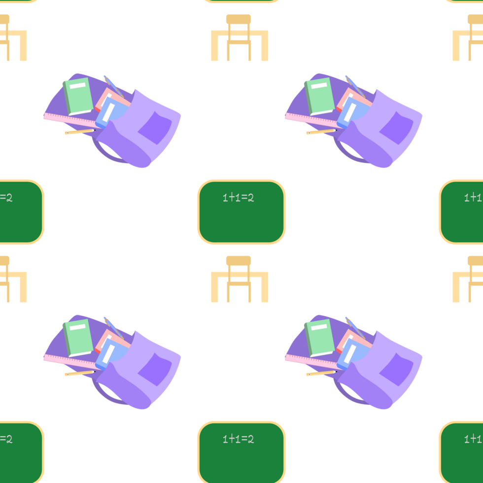 Back to school seamless pattern background with backpack and blackboard png