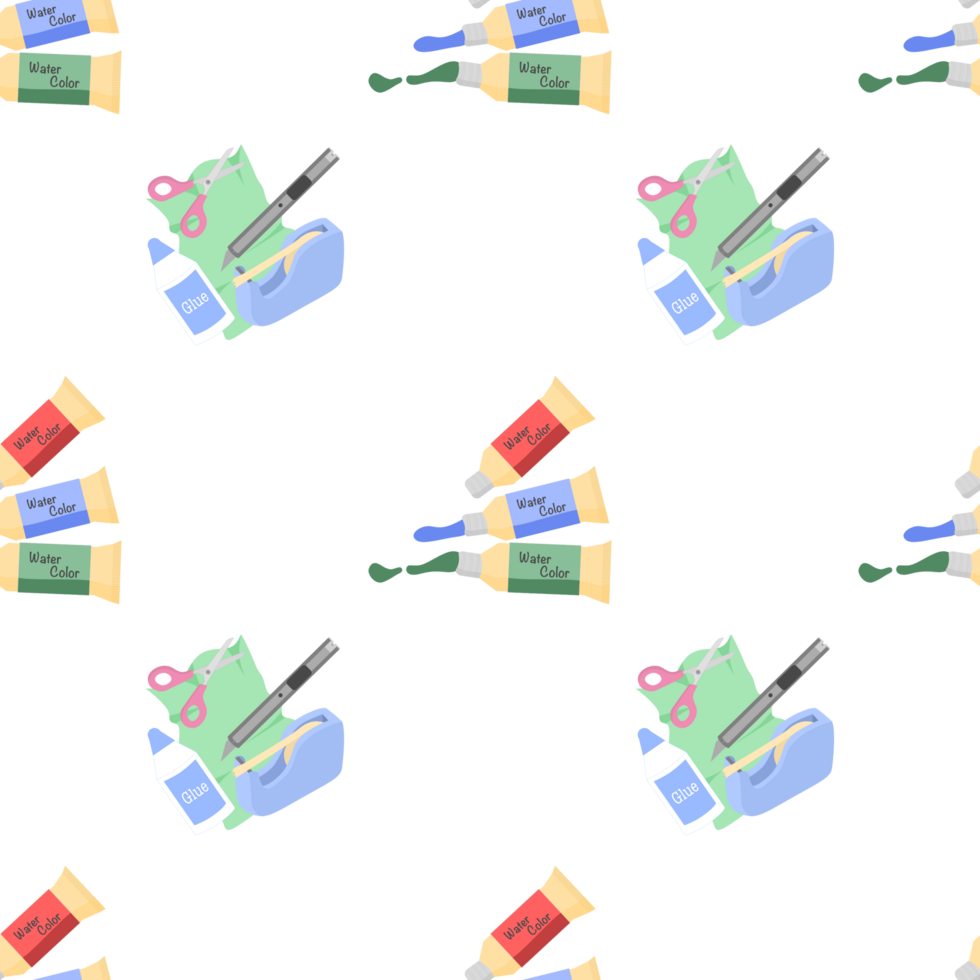 Back to school seamless pattern background with water color and paper work supply png