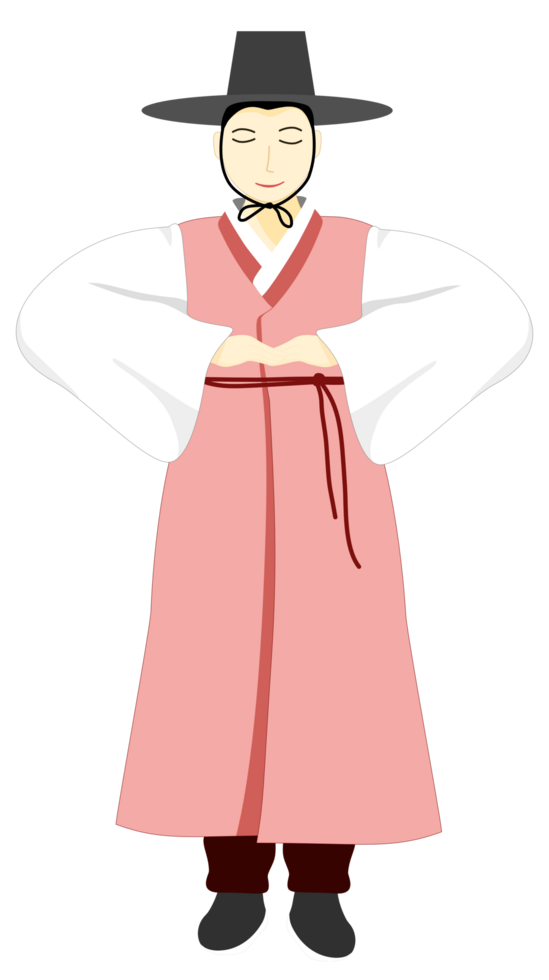 Illustration of Korean man in vintage red and white national costume png