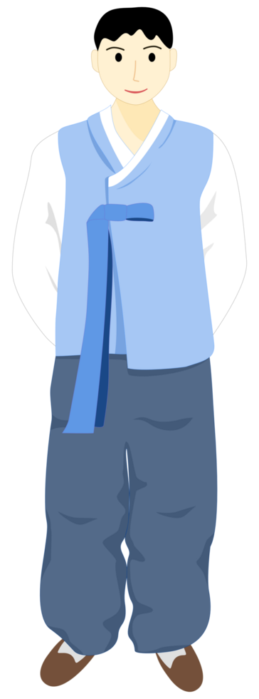Illustration of Korean man in blue and white national costume png
