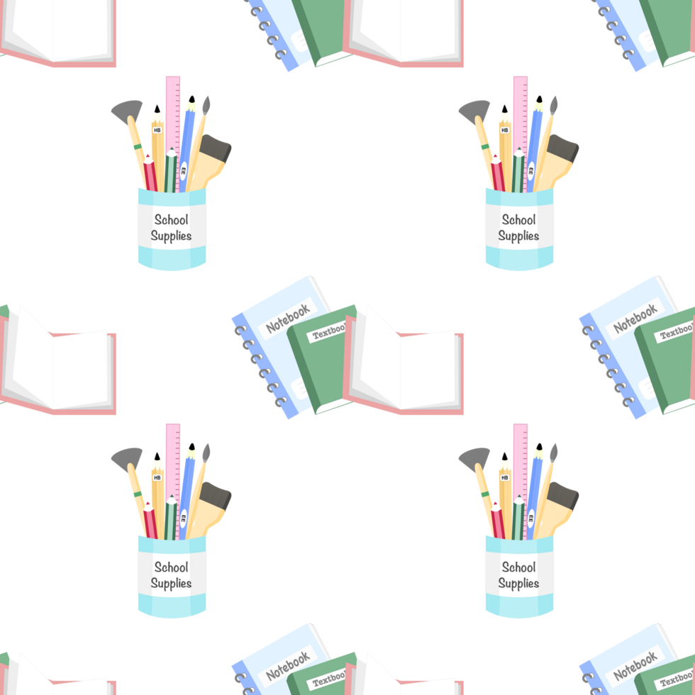 Back to school seamless pattern background with school supply and book png
