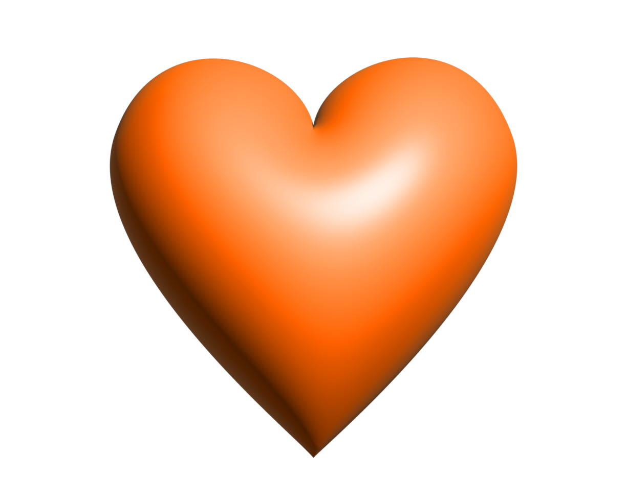 3D orange heart icon represents friendship, care, Halloween, affection and support png