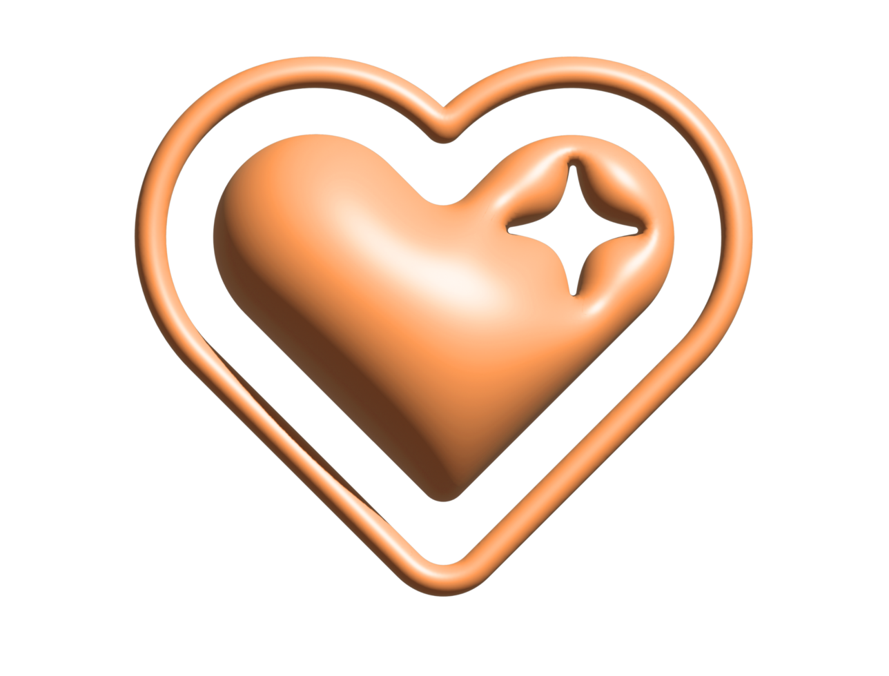 3D Y2K orange retro heart and star icon png