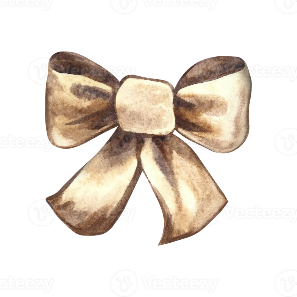 Ribbon bow. Hand-drawn watercolor illustration. Highlight it. Simple brown bow. Element for decorating greeting and invitation cards. For decor and textiles, flyers and posters, as well as packaging. png