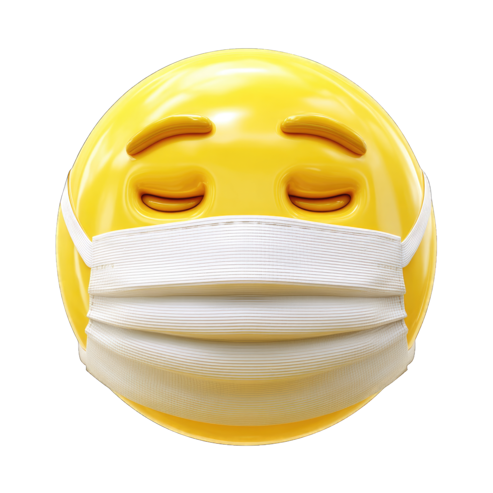 3D Render of a Smiling Emoji Wearing a Face Mask Health Safety and Pandemic Prevention png