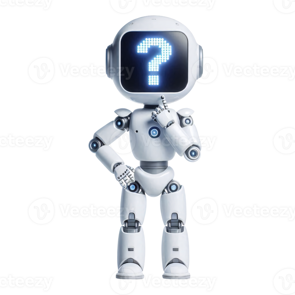 Wondering Robot Character with Question Mark Display png