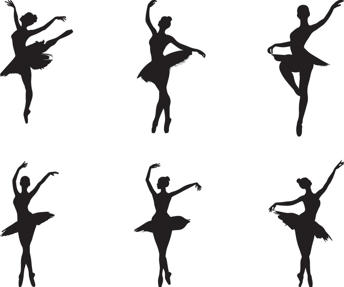 Elegant Ballet Dancers Silhouettes in Various Poses vector