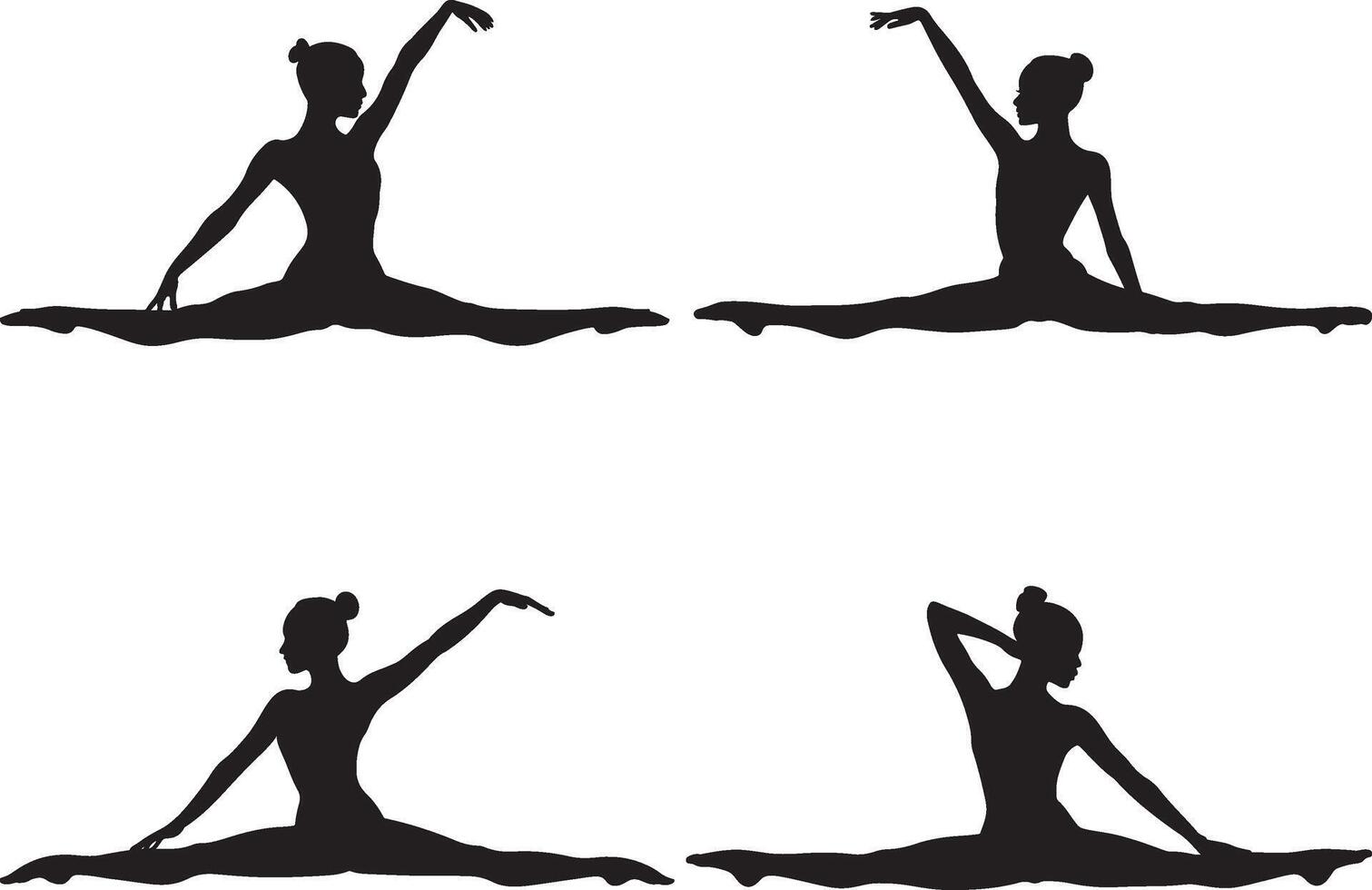 Four Black and White Silhouette Images of a Ballerina in a Splits Pose vector
