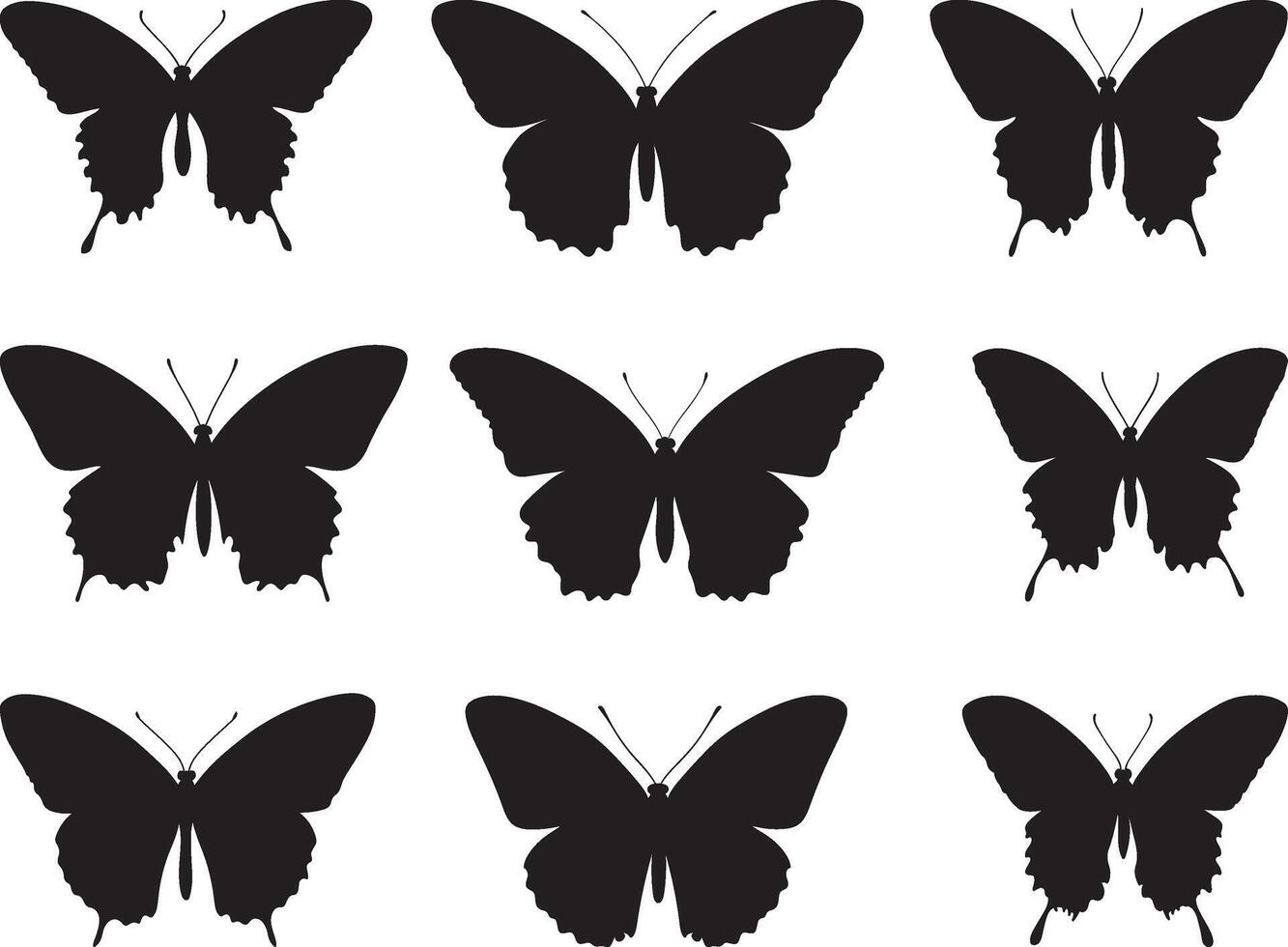 Silhouettes of Swallowtail Butterflies Against a White Background vector