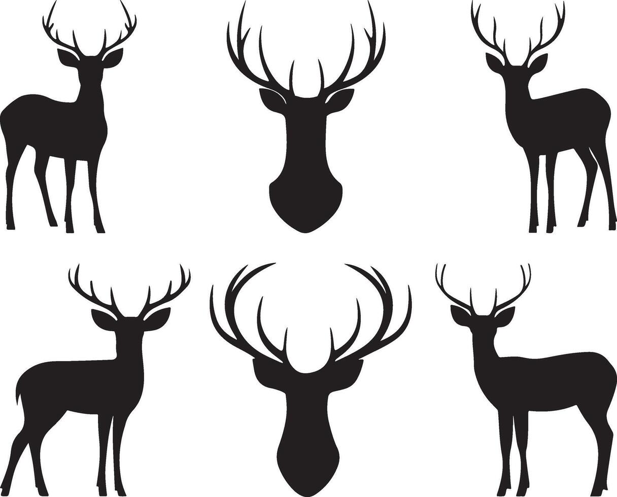 Simple Black Silhouette Deer Design Collection vector