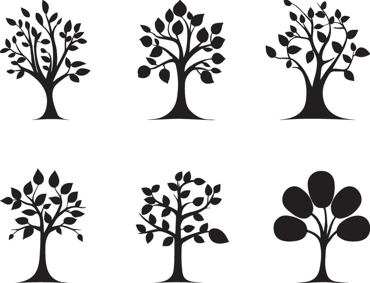 Six Silhouettes of Decorative Trees vector