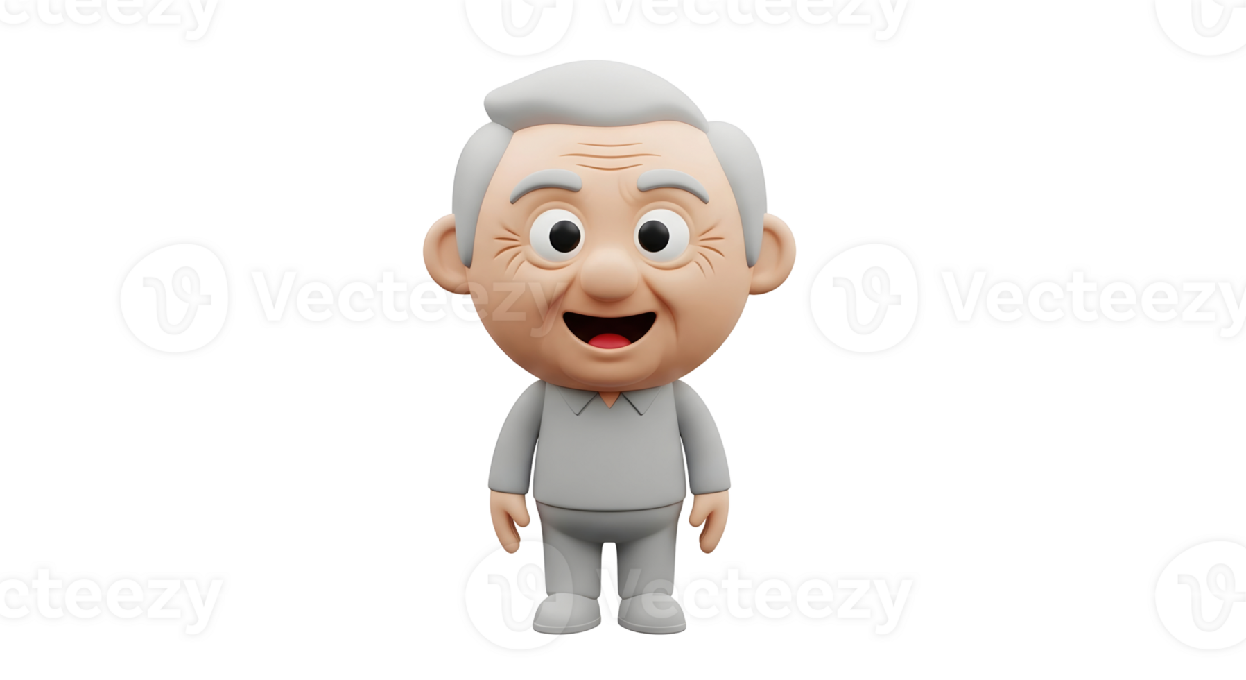 Happy elderly man character with gray hair standing and smiling. Grandfather figure for family concept and senior care illustration. png