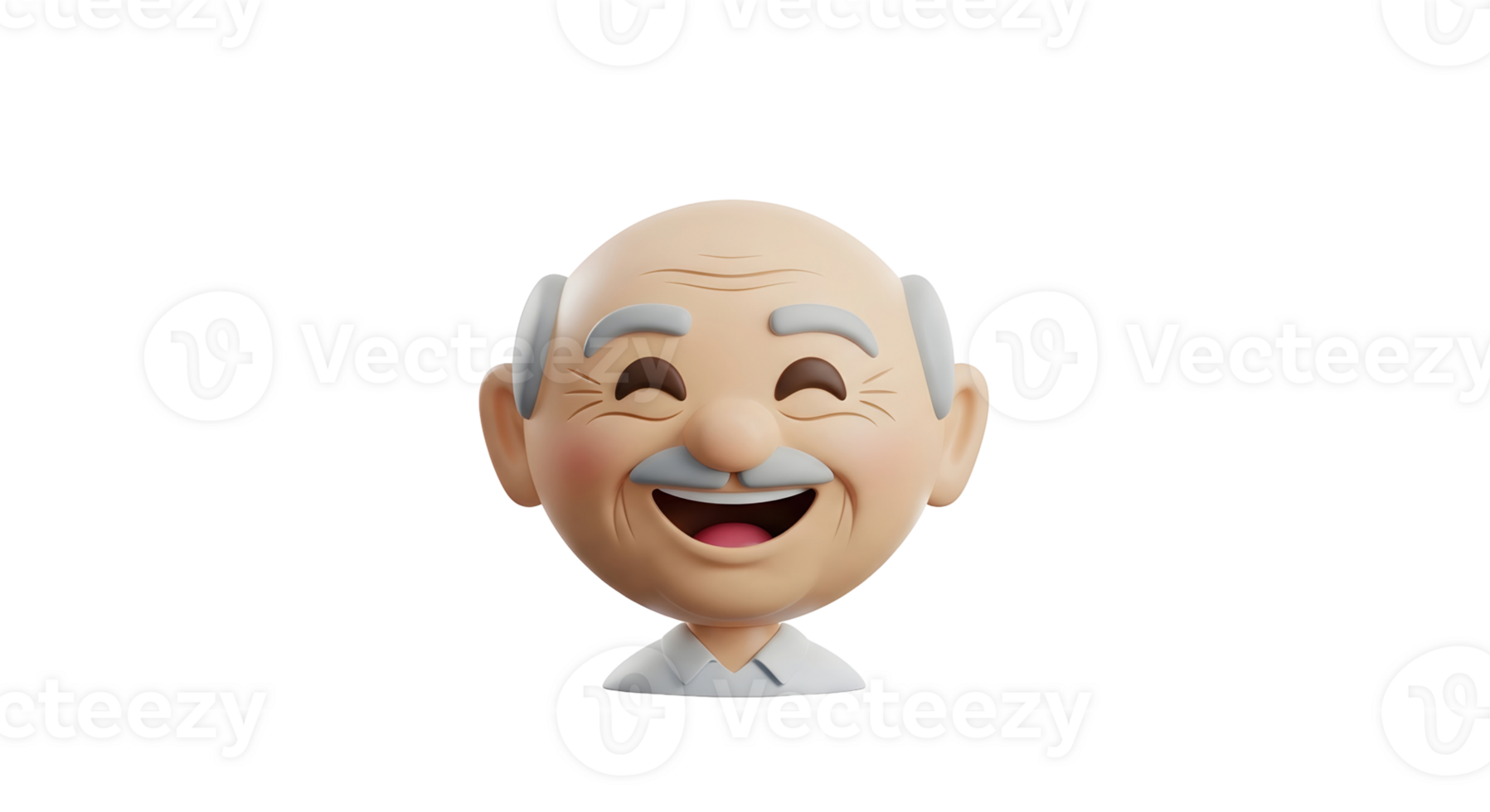 A cute smiling old man happy face 3d cartoon character on transparent background, funny elder emoji. Joyful male avatar. png