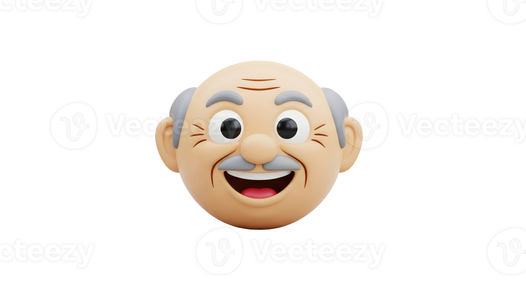 Illustration of an old man face, a happy grandfather character. Cartoon smiling elder emoji or icon on transparent background for social media. png
