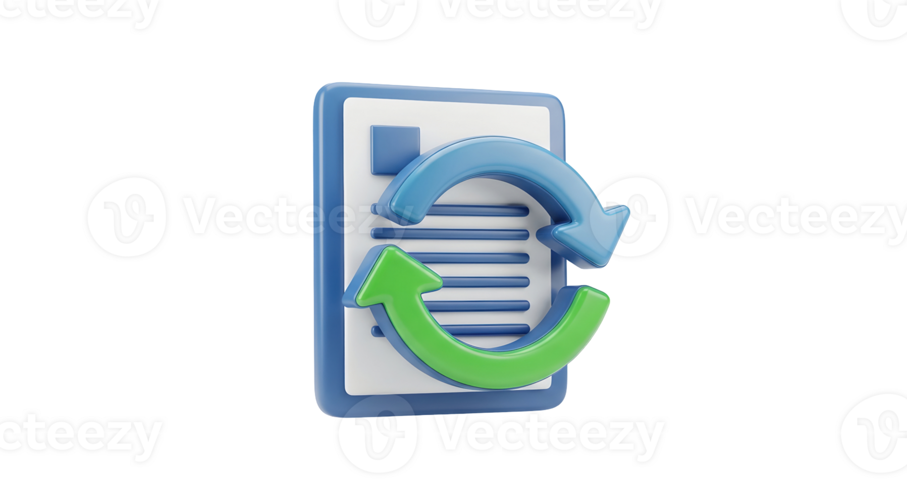 3d icon of document with refresh symbol. Data update and file exchange concept, isolated on transparent background. png
